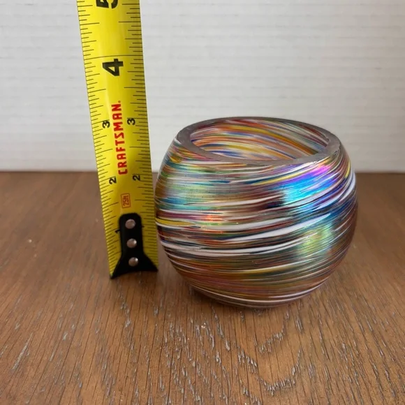 Murano Iridescent Multicolor Swirl Glass Votive Candle Holder - Picture 5 of 7